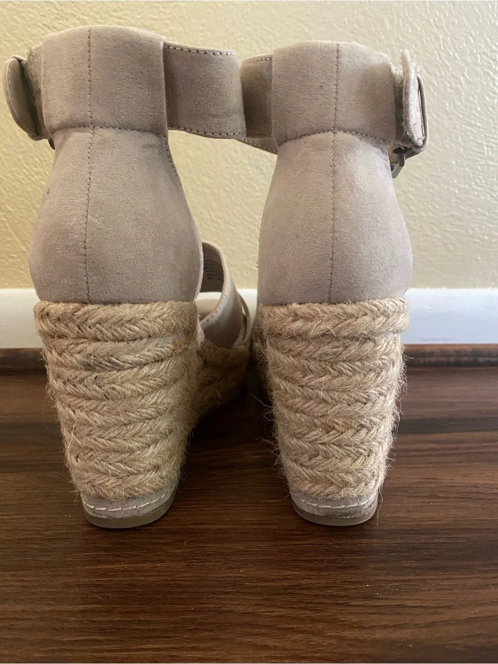 Neutral Beige Espadrille Wedge Sandals with Ankle Strap